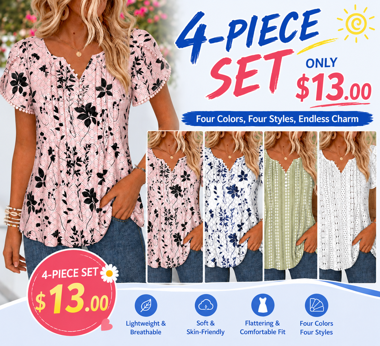 White Curved Hem Short Sleeve Split Neck T Shirt