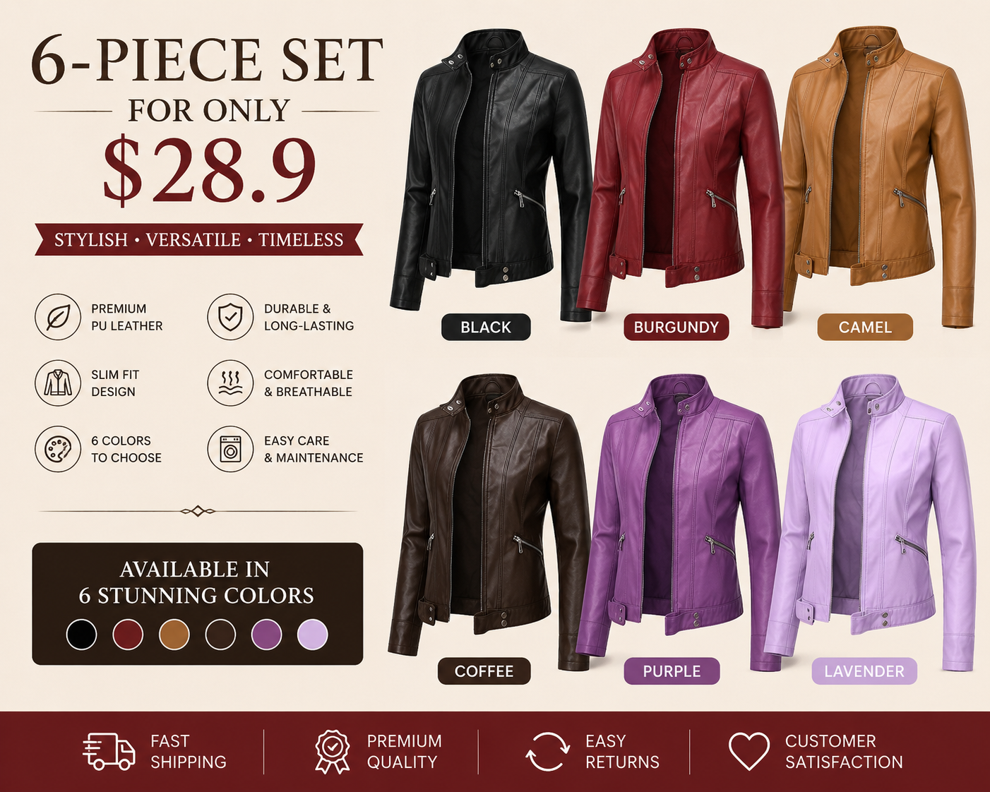 New Women's Short LeatherJackets, Small Outerwear for Springand Autumn