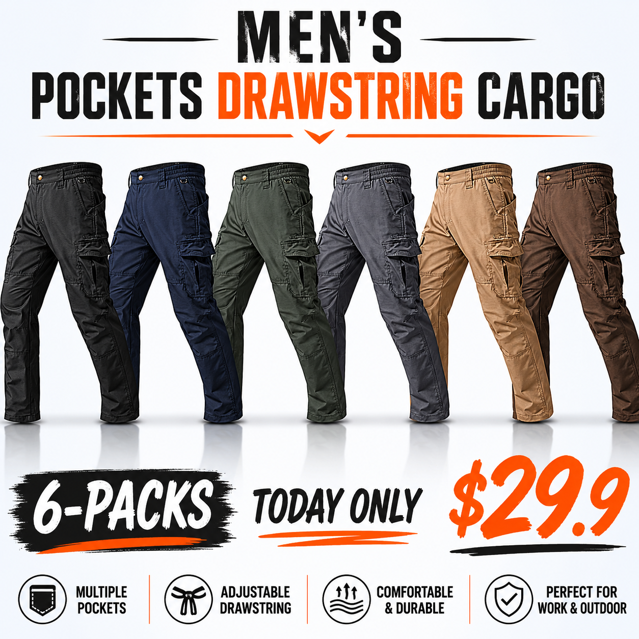Last Day Promotion 🔥🔥Mens Cargo Work Pants Durable Ripstop Tactical Pants with 7 Pockets Outdoor Water Resistant Hiking Woking Construction Pants