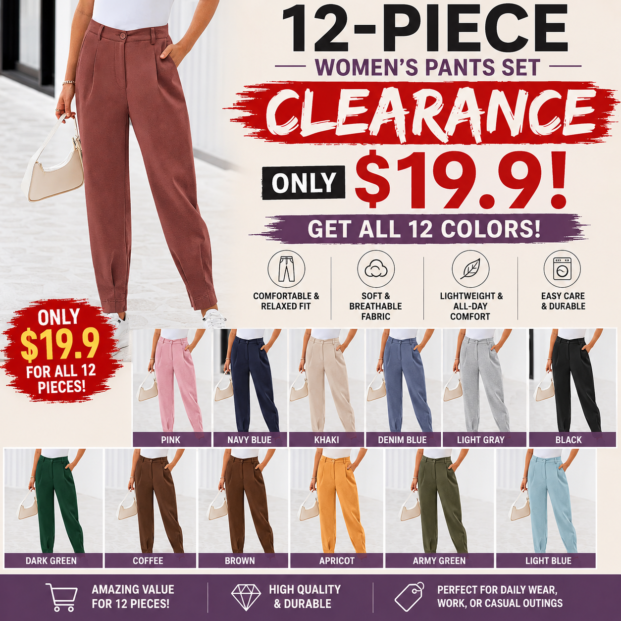 Womens DressPants Business Casual Trendy HighWaisted Ankle Length DressyTrousers Slacks Work Clothes