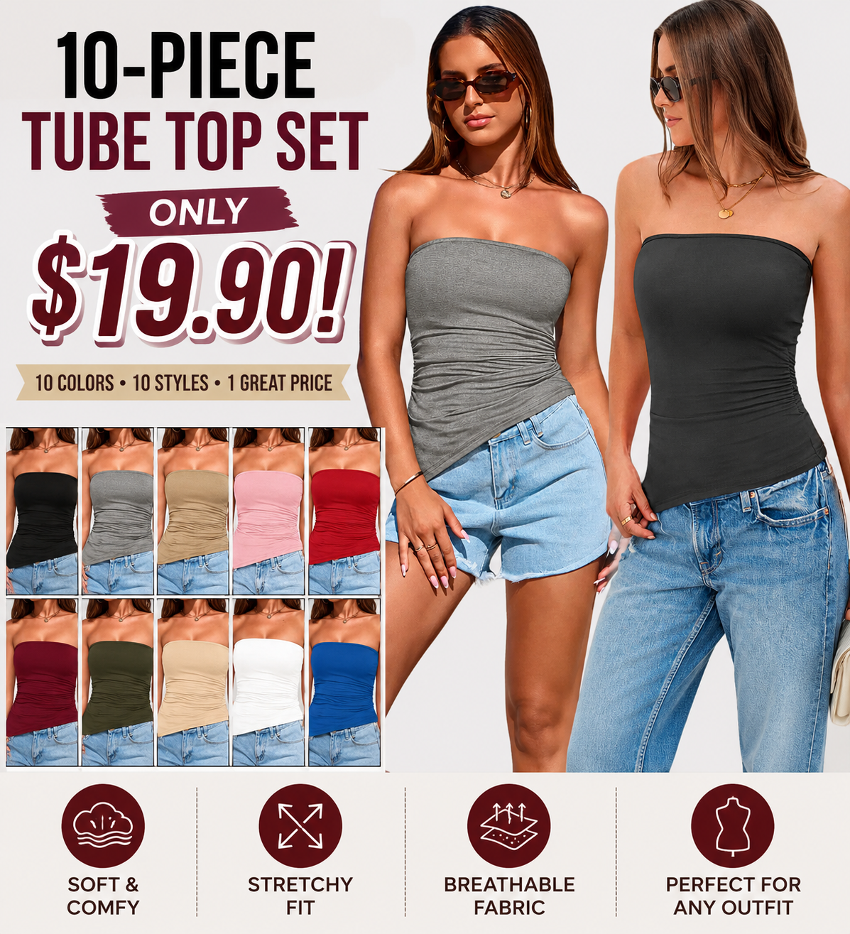 Womens SummerTube Tops Trendy StraplessRuched Going Out Tops OutfitsAsymmetrical Bandeau Shirts