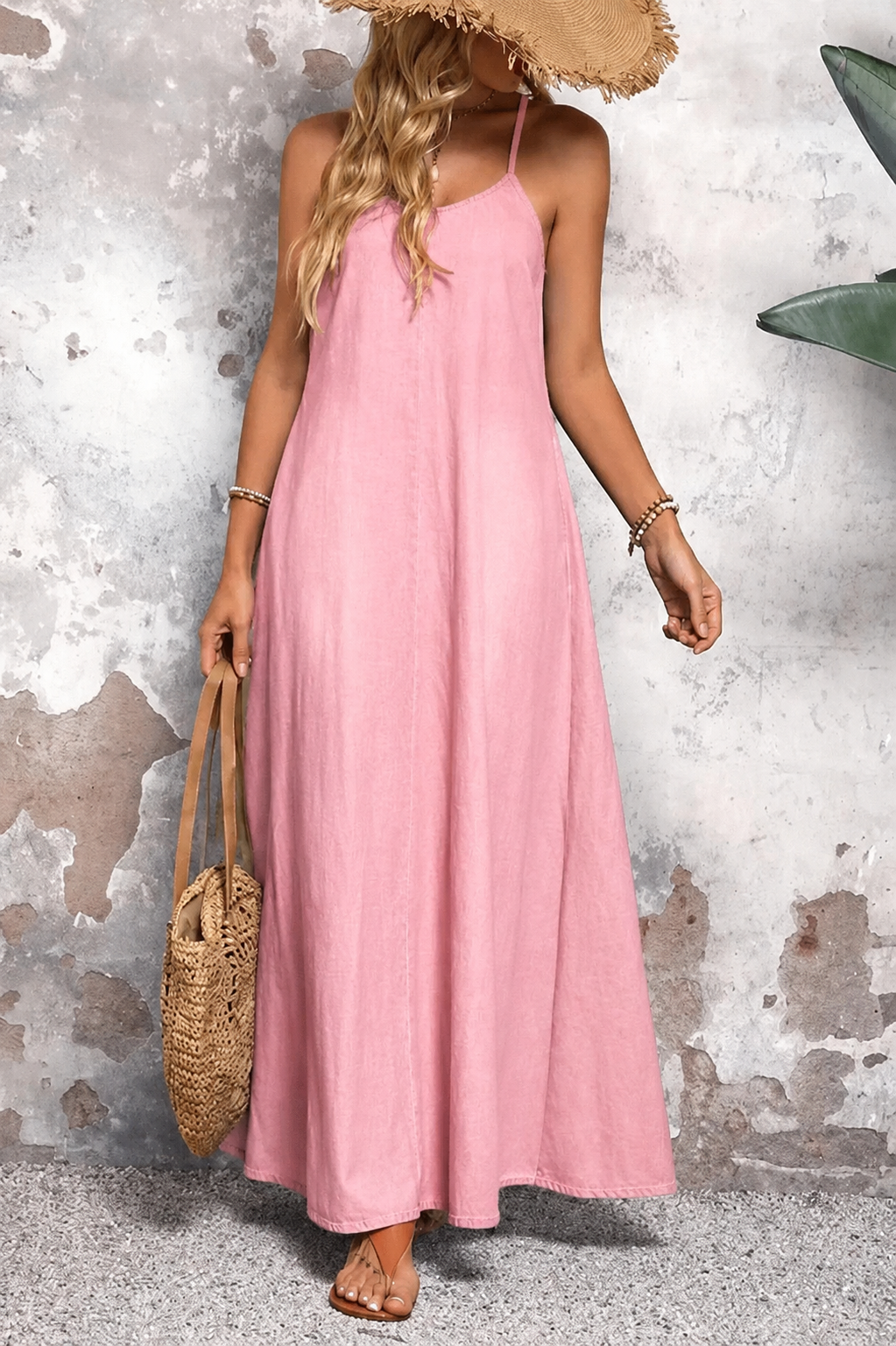 Ladies' Suspender Wash WaterSolid Color Casual Dress（5-Piece Set）