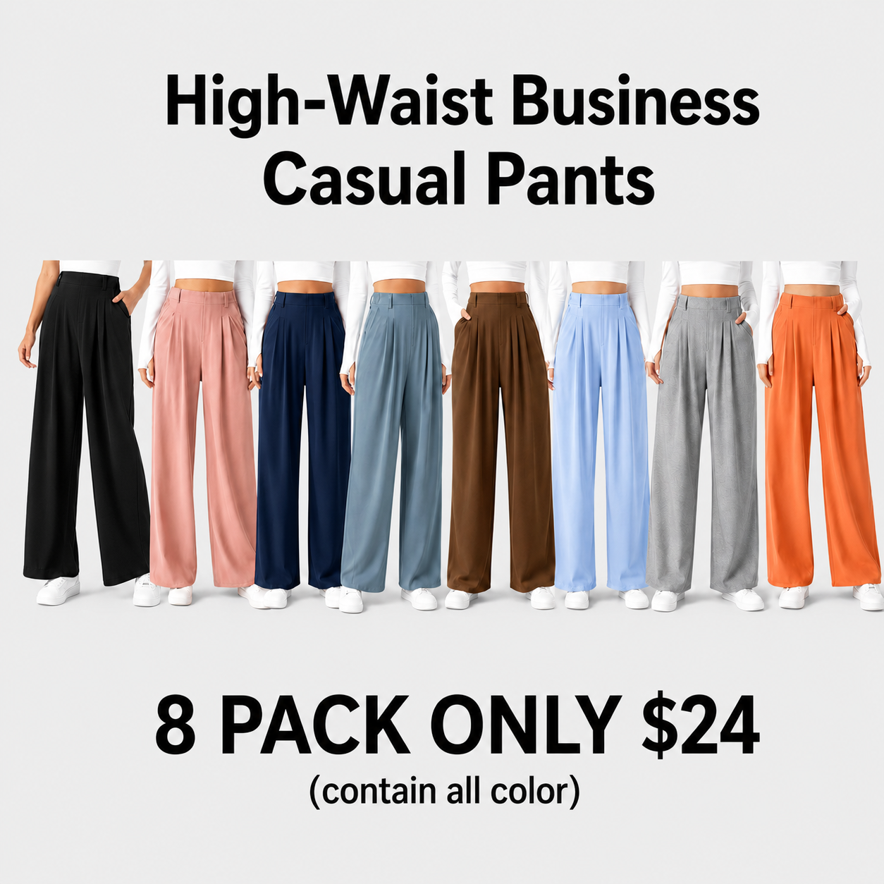 High Waisted Pocket Wide Leg Waffle Work Pants