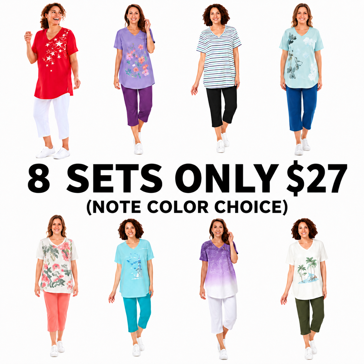 🔥4/8/11 Sets Multi-Pack V-Neck Tunic & Capri Set