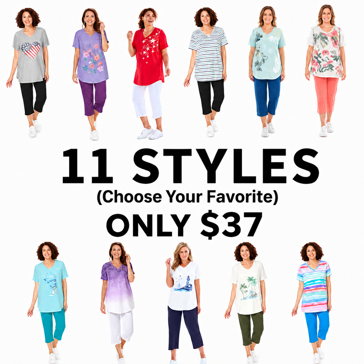 🔥4/8/11 Sets Multi-Pack V-Neck Tunic & Capri Set