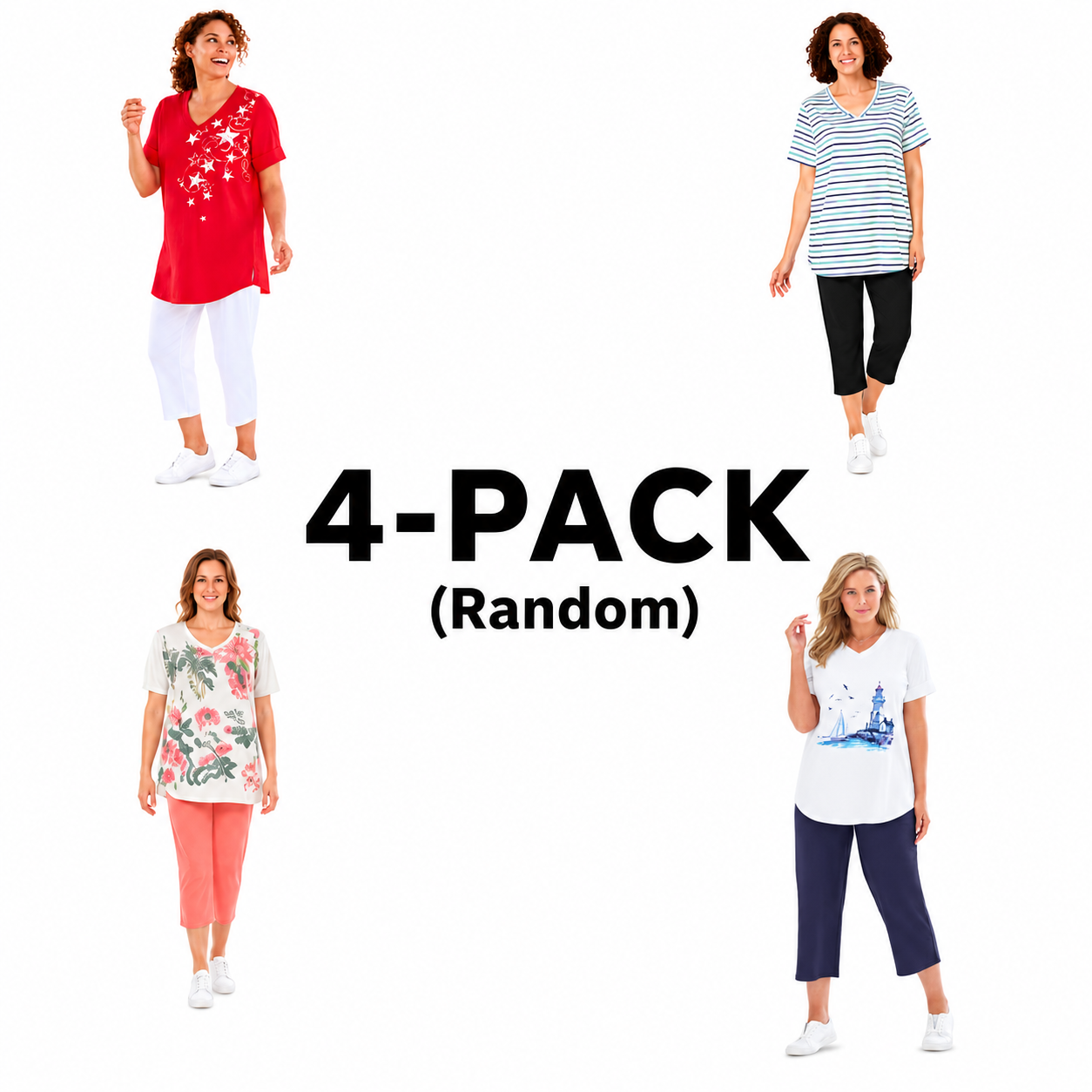 🔥4/8/11 Sets Multi-Pack V-Neck Tunic & Capri Set