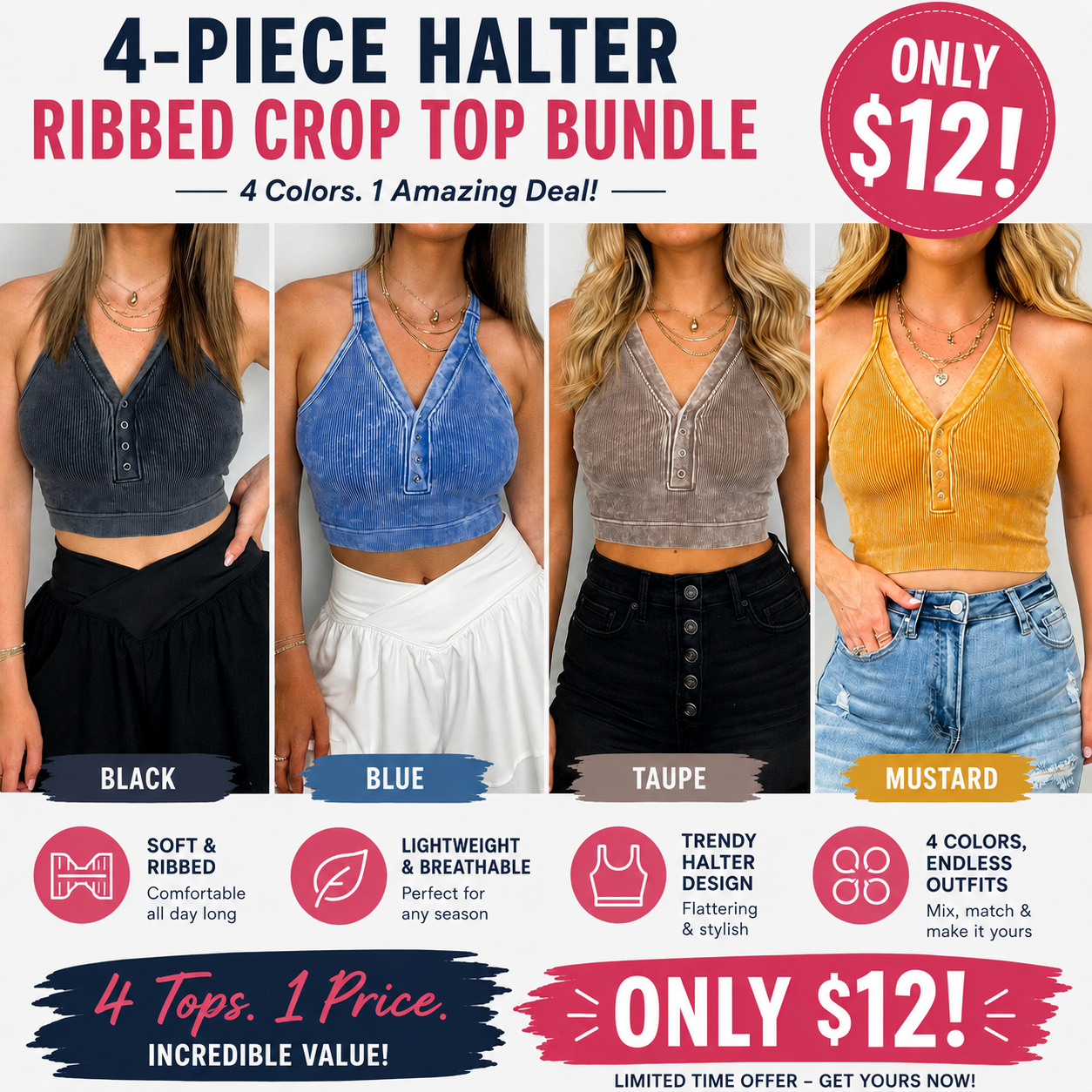Washed Ribbed ButtonCropped Tank Top