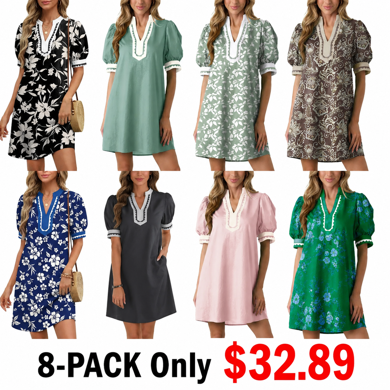Dokotoo Women's Floral Print V-Neck Mini Dress