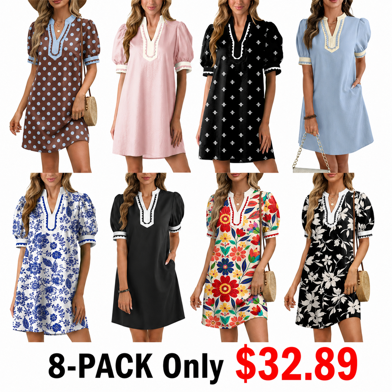 Dokotoo Women's Floral Print V-Neck Mini Dress