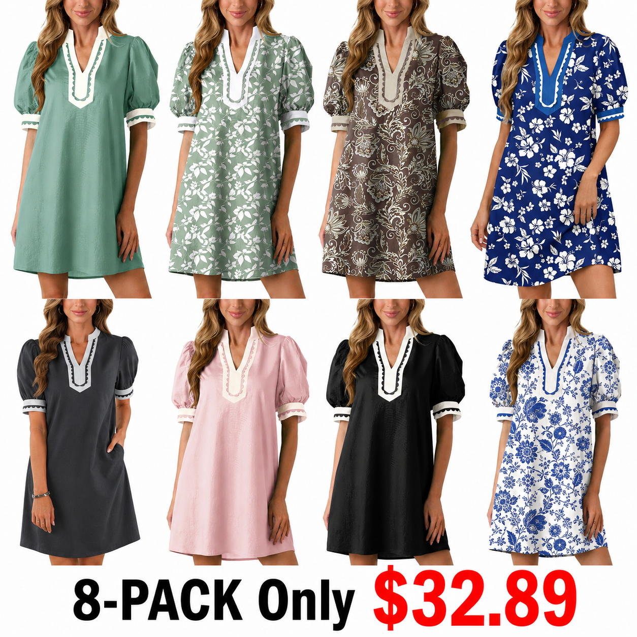 Dokotoo Women's Floral Print V-Neck Mini Dress