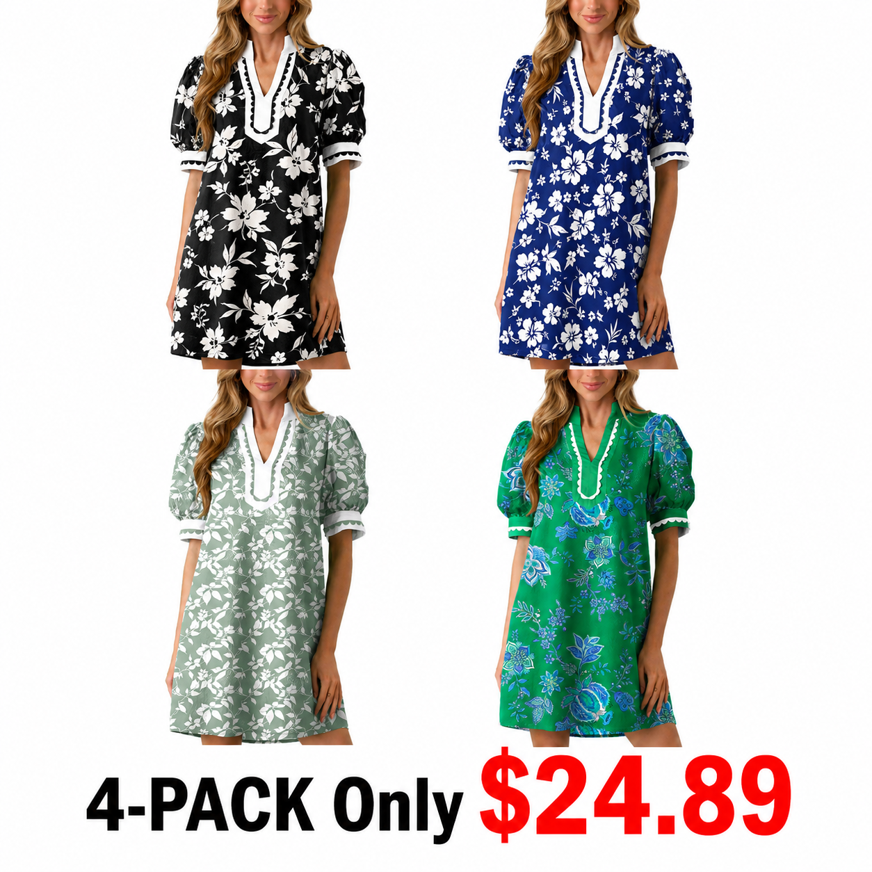 Dokotoo Women's Floral Print V-Neck Mini Dress