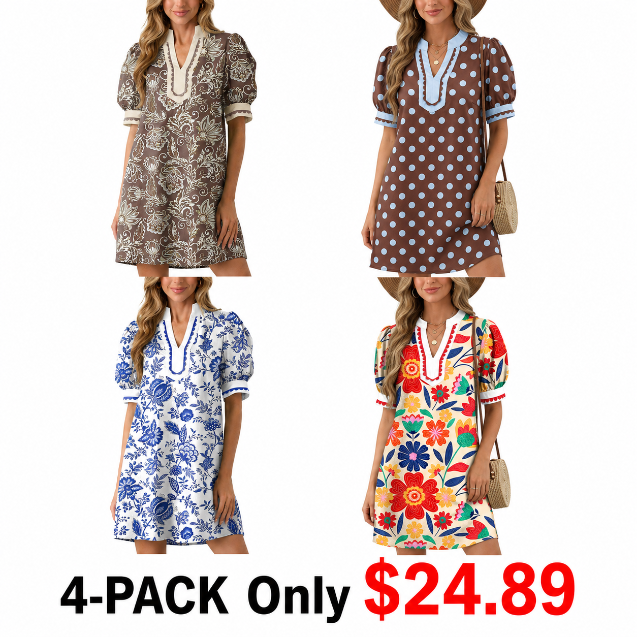 Dokotoo Women's Floral Print V-Neck Mini Dress