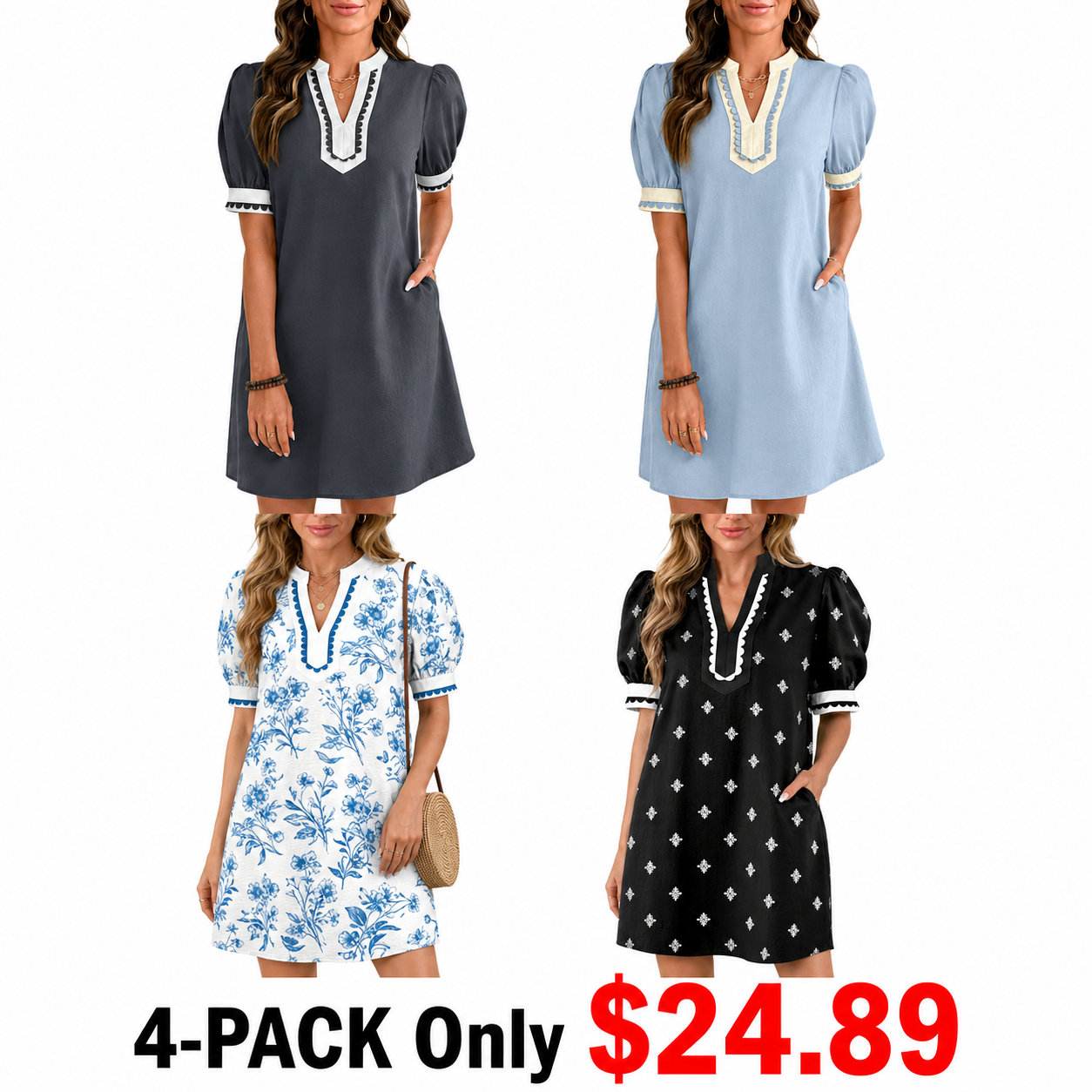Dokotoo Women's Floral Print V-Neck Mini Dress