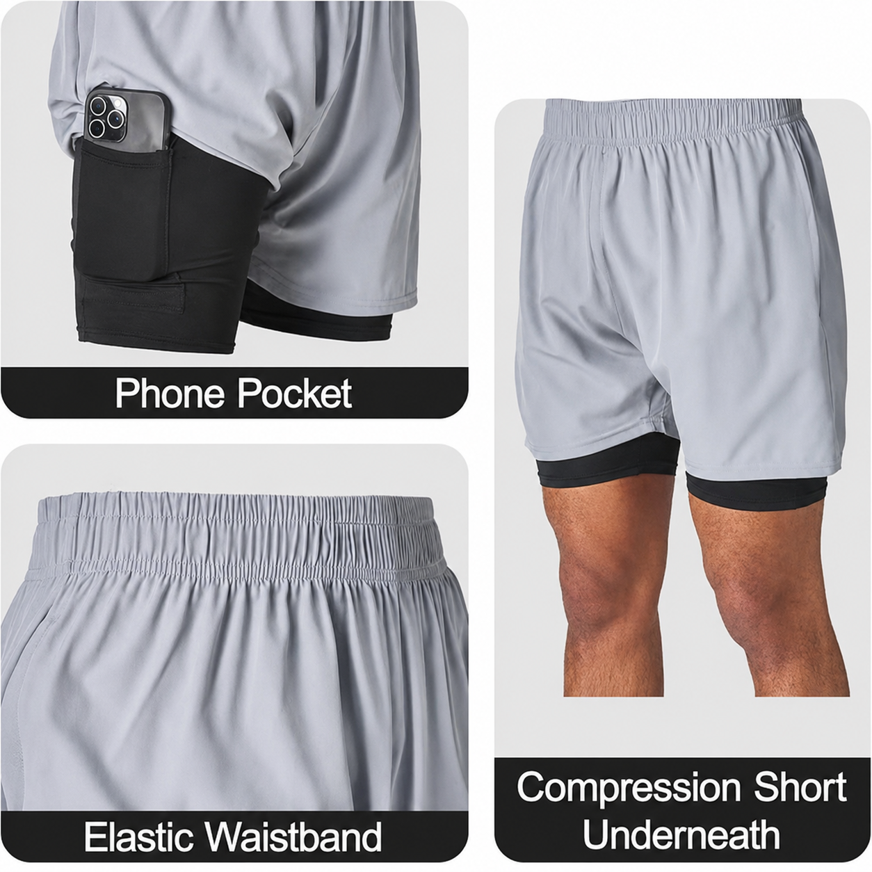 Ultra Performance Men's Athletic 2 in 1 Compression Shorts 6 Pack Mens Gym Workout Running Short's for Men, 5 Inch Inseam