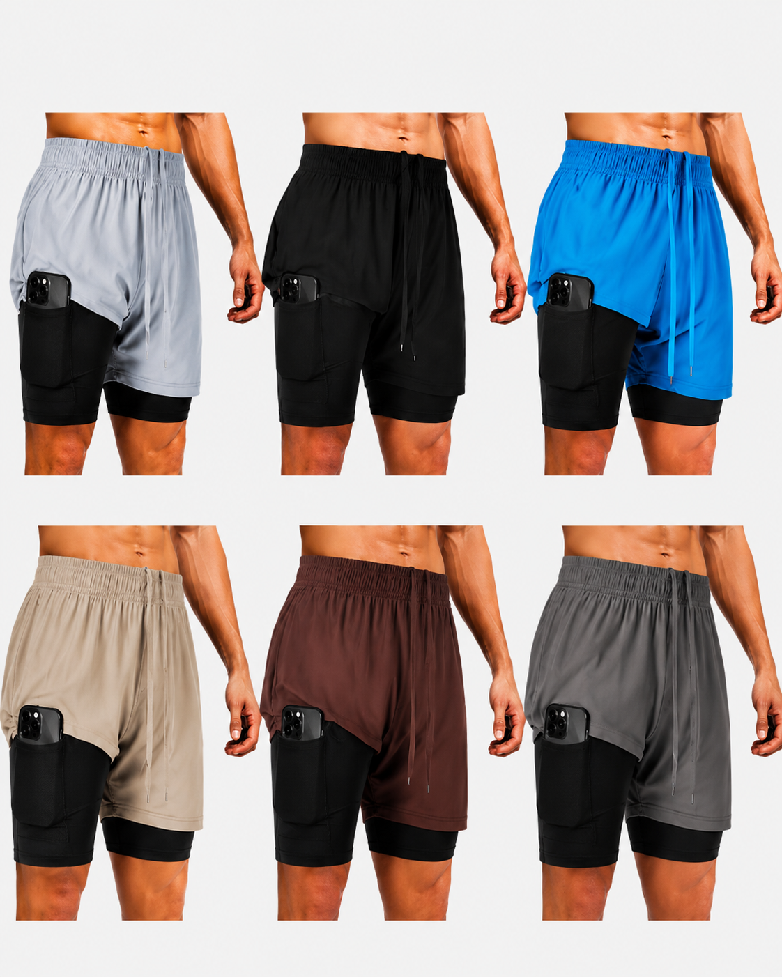 Ultra Performance Men's Athletic 2 in 1 Compression Shorts 6 Pack Mens Gym Workout Running Short's for Men, 5 Inch Inseam