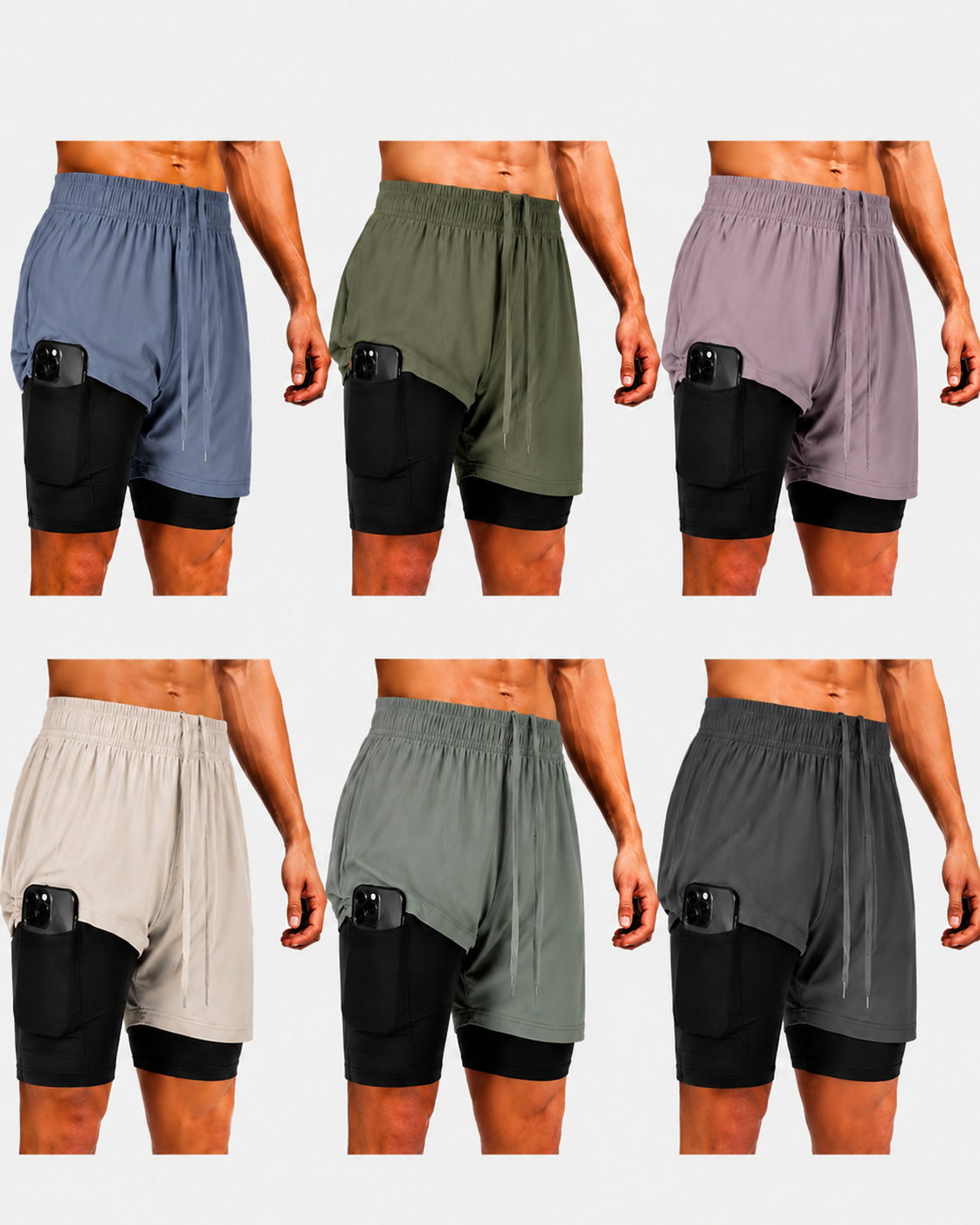Ultra Performance Men's Athletic 2 in 1 Compression Shorts 6 Pack Mens Gym Workout Running Short's for Men, 5 Inch Inseam