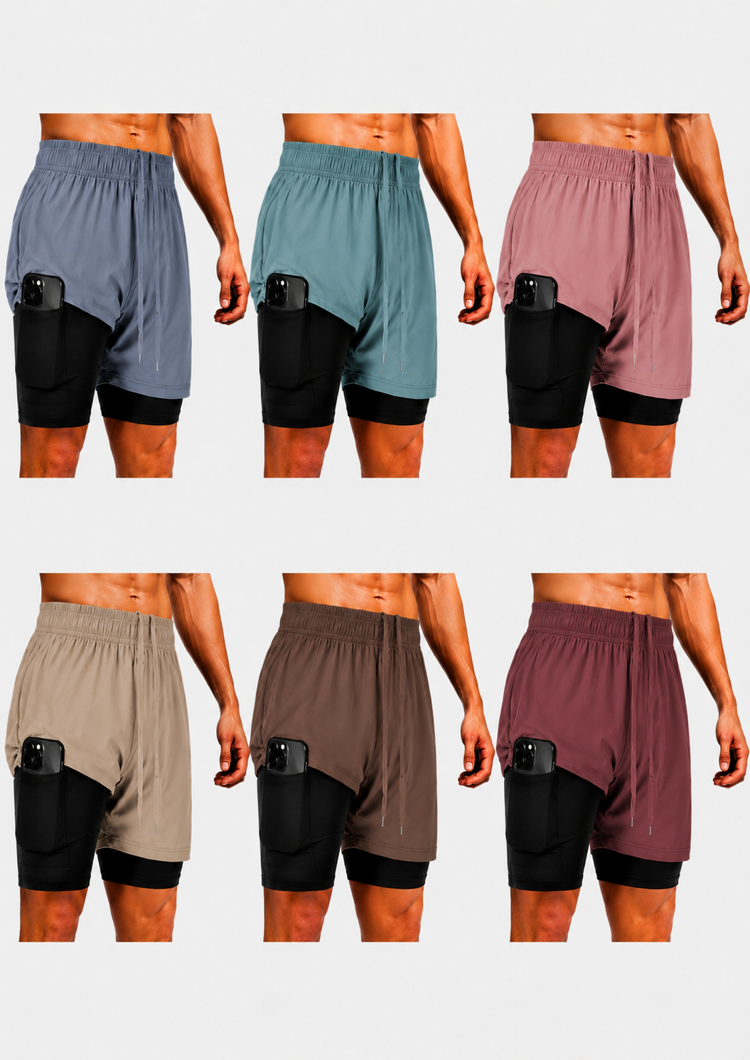 Ultra Performance Men's Athletic 2 in 1 Compression Shorts 6 Pack Mens Gym Workout Running Short's for Men, 5 Inch Inseam