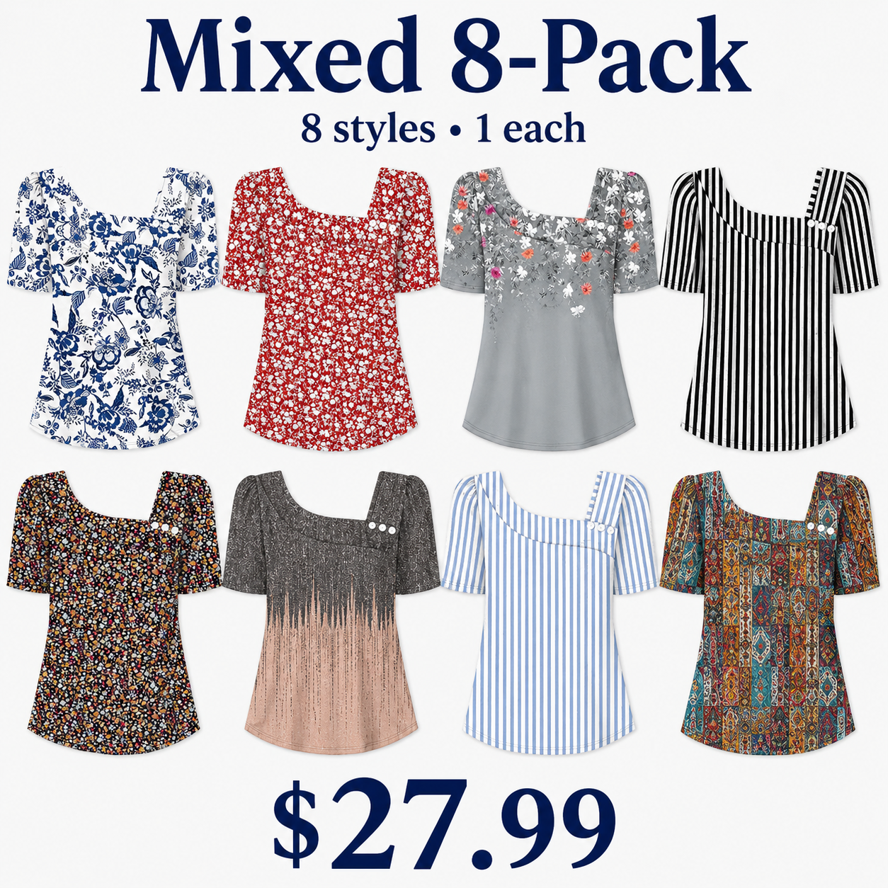 Women's Summer T-Shirt / Short-Sleeve Square-Neck Top