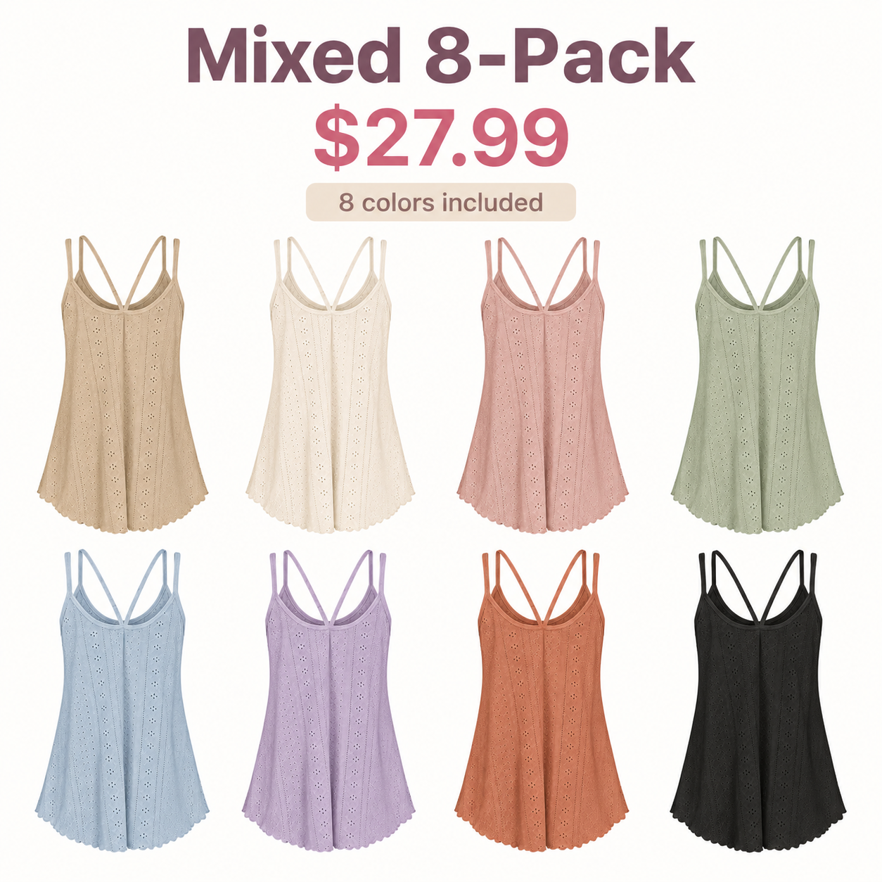 Women's Cute Sleeveless Top – Spaghetti Straps, Round Neck, Loose Fit