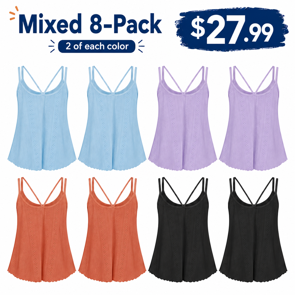 Women's Cute Sleeveless Top – Spaghetti Straps, Round Neck, Loose Fit