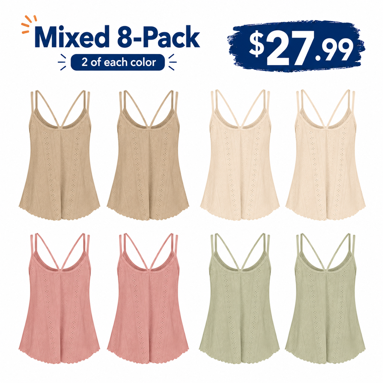 Women's Cute Sleeveless Top – Spaghetti Straps, Round Neck, Loose Fit