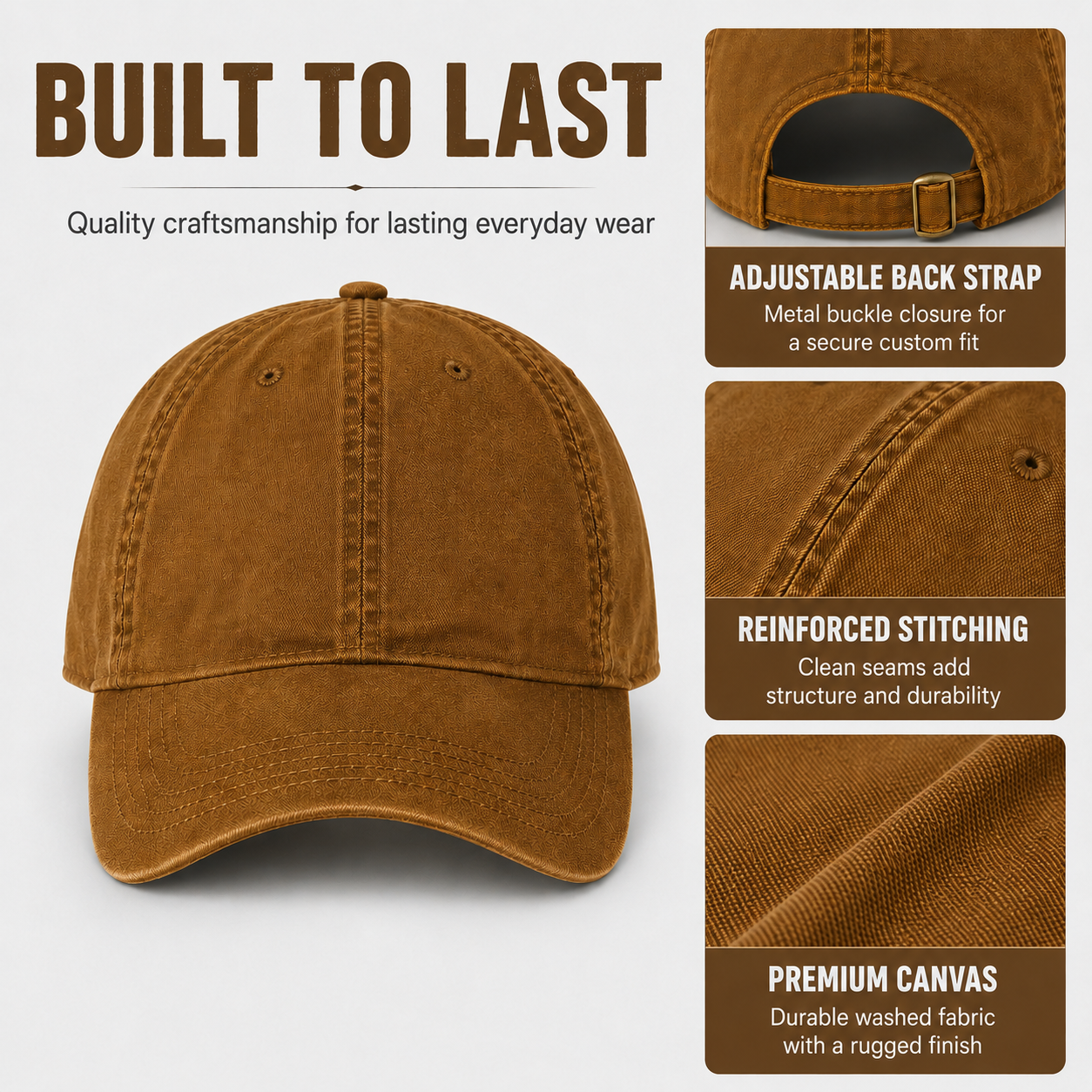 Charcoal Gray washed canvas adjustable baseball cap