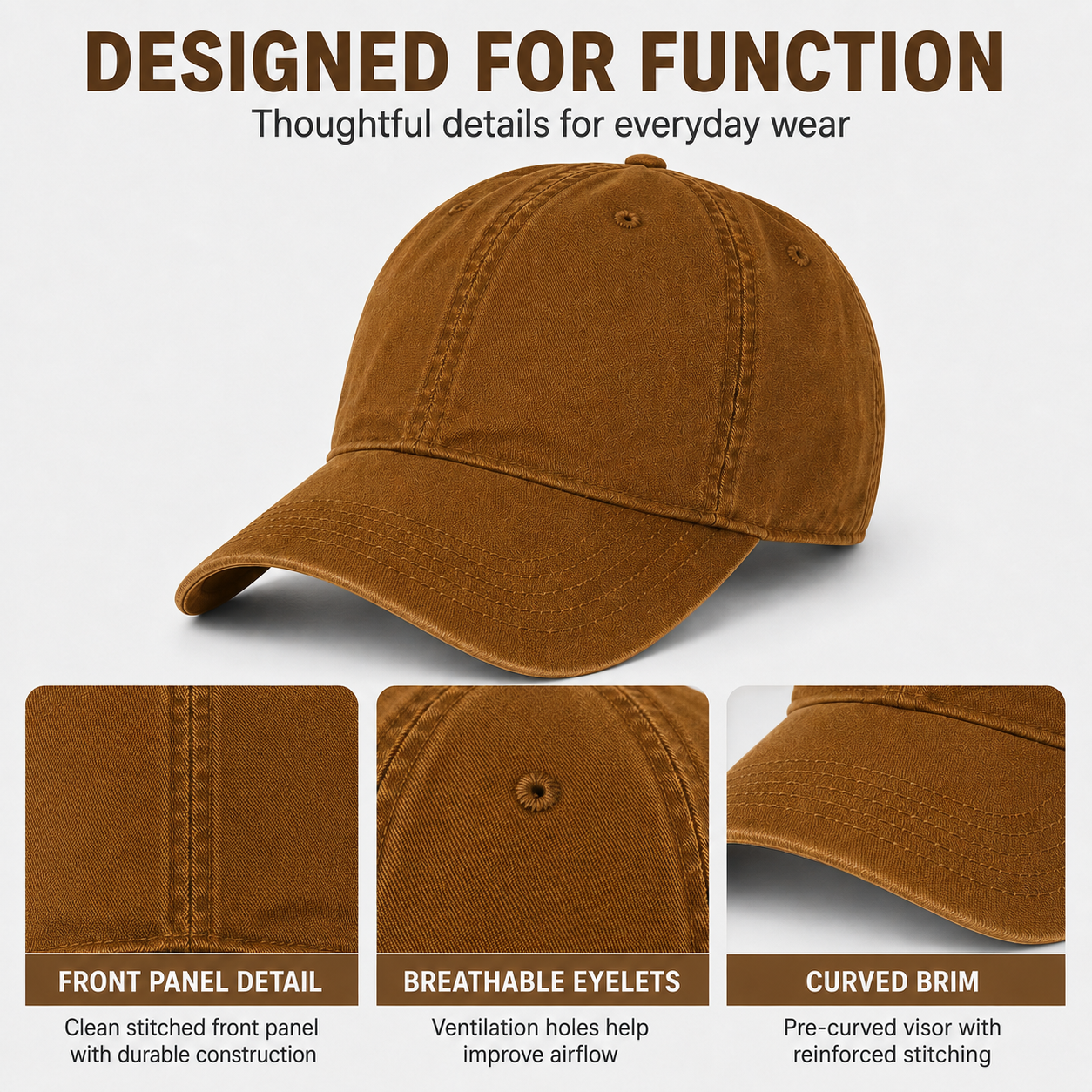 Rust Red washed canvas adjustable baseball cap