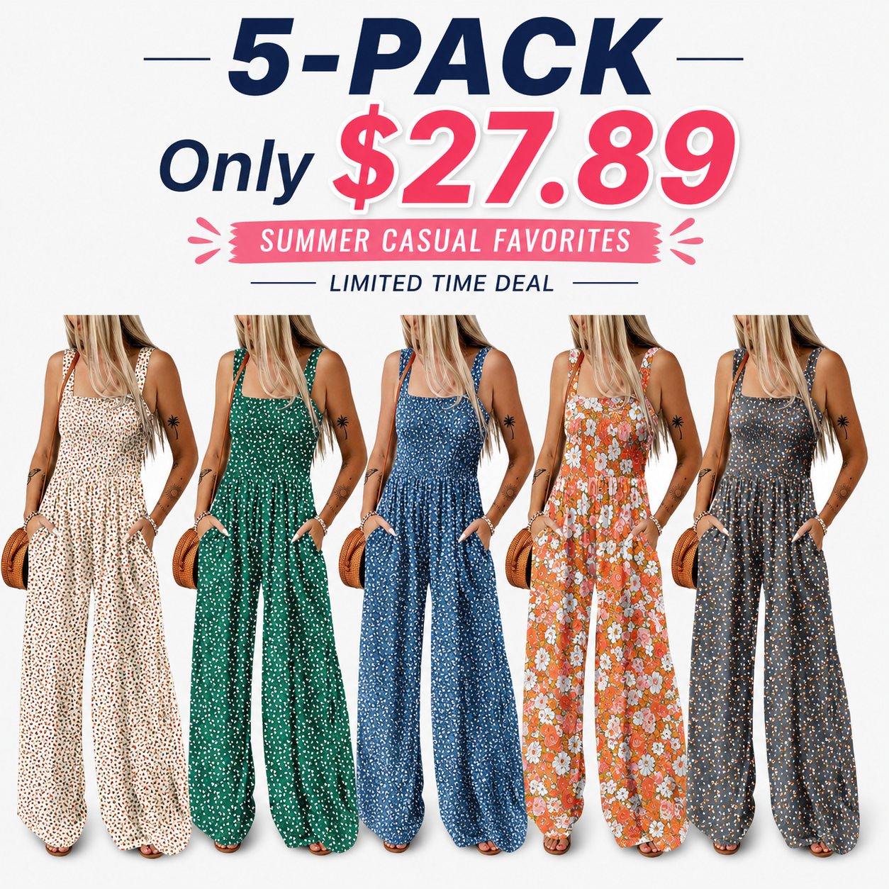 Women’s Casual Print Sleeveless Overalls Jumpsuits