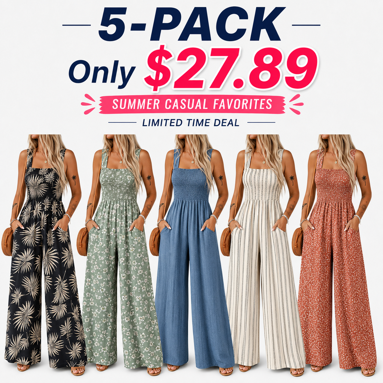 Women’s Casual Print Sleeveless Overalls Jumpsuits