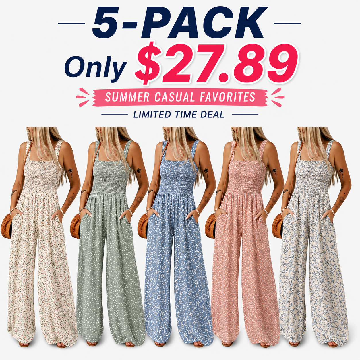 Women’s Casual Print Sleeveless Overalls Jumpsuits