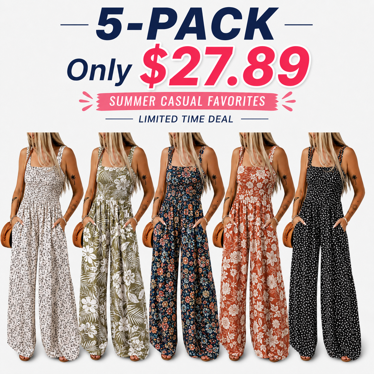 Women’s Casual Print Sleeveless Overalls Jumpsuits