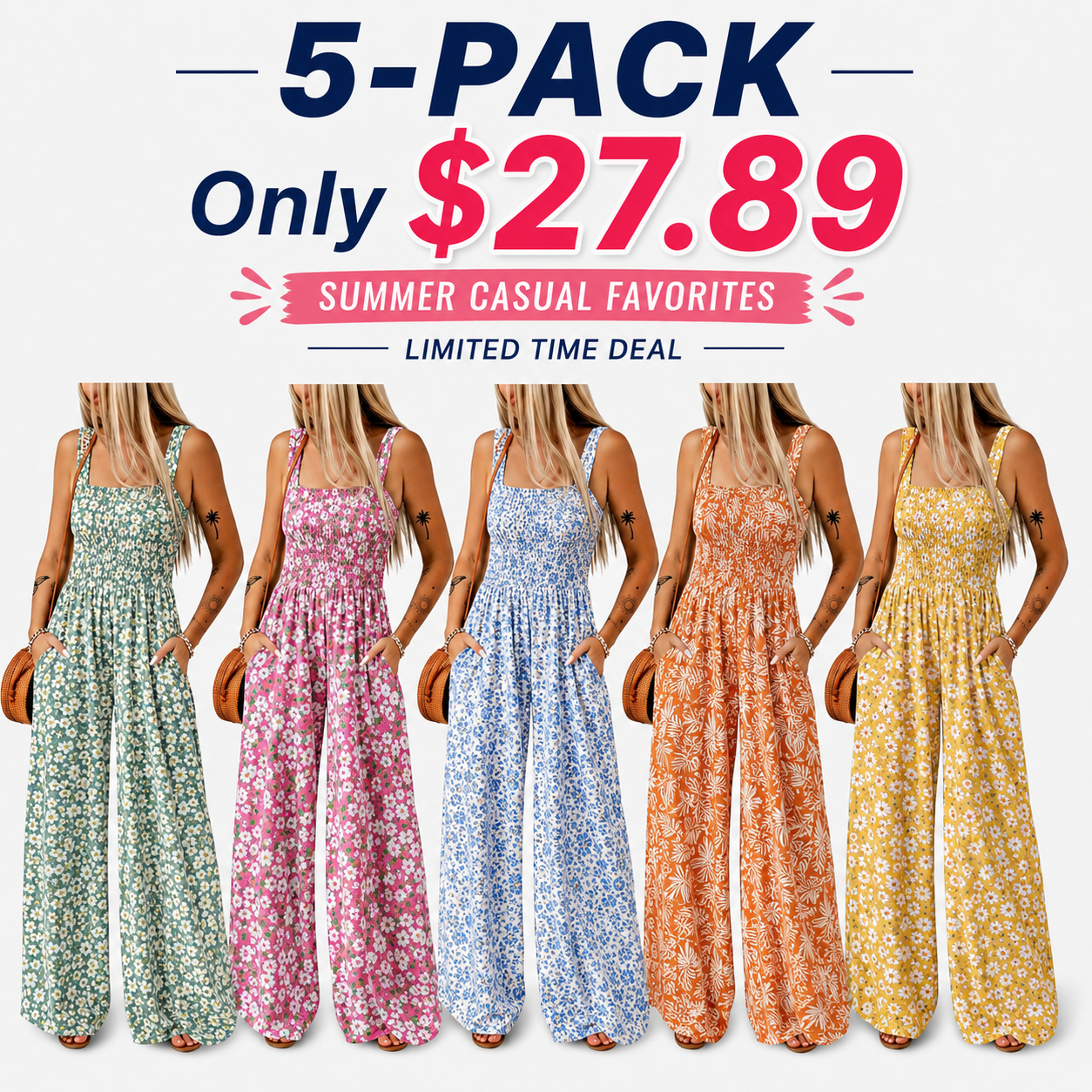 Women’s Casual Print Sleeveless Overalls Jumpsuits