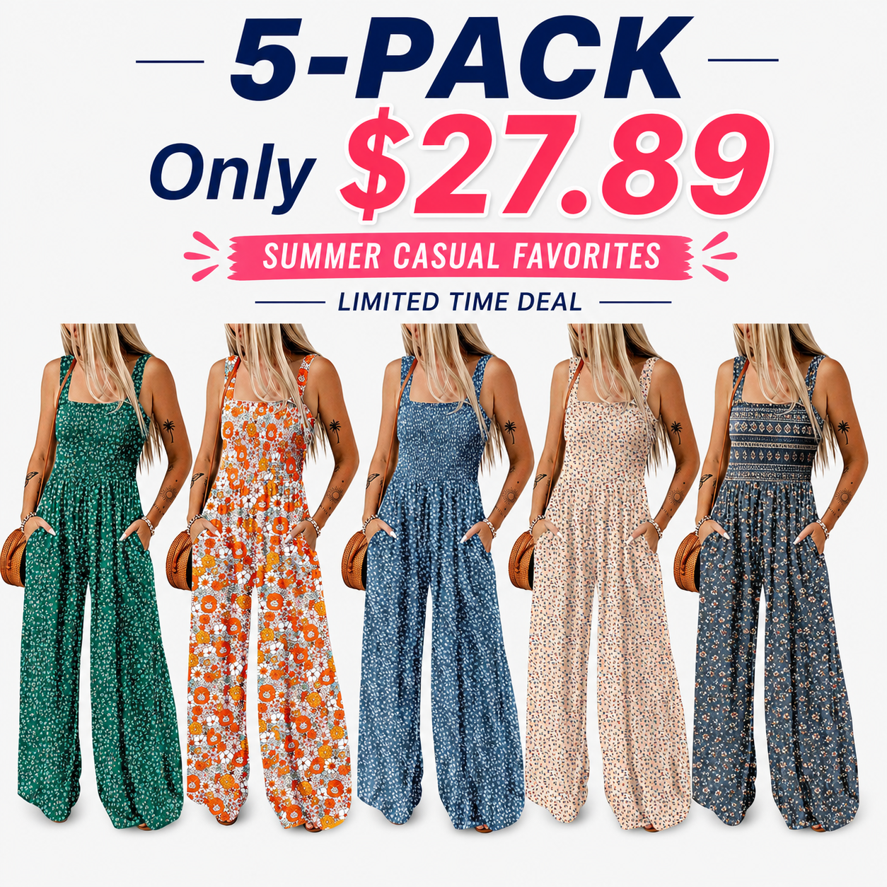 Women’s Casual Print Sleeveless Overalls Jumpsuits