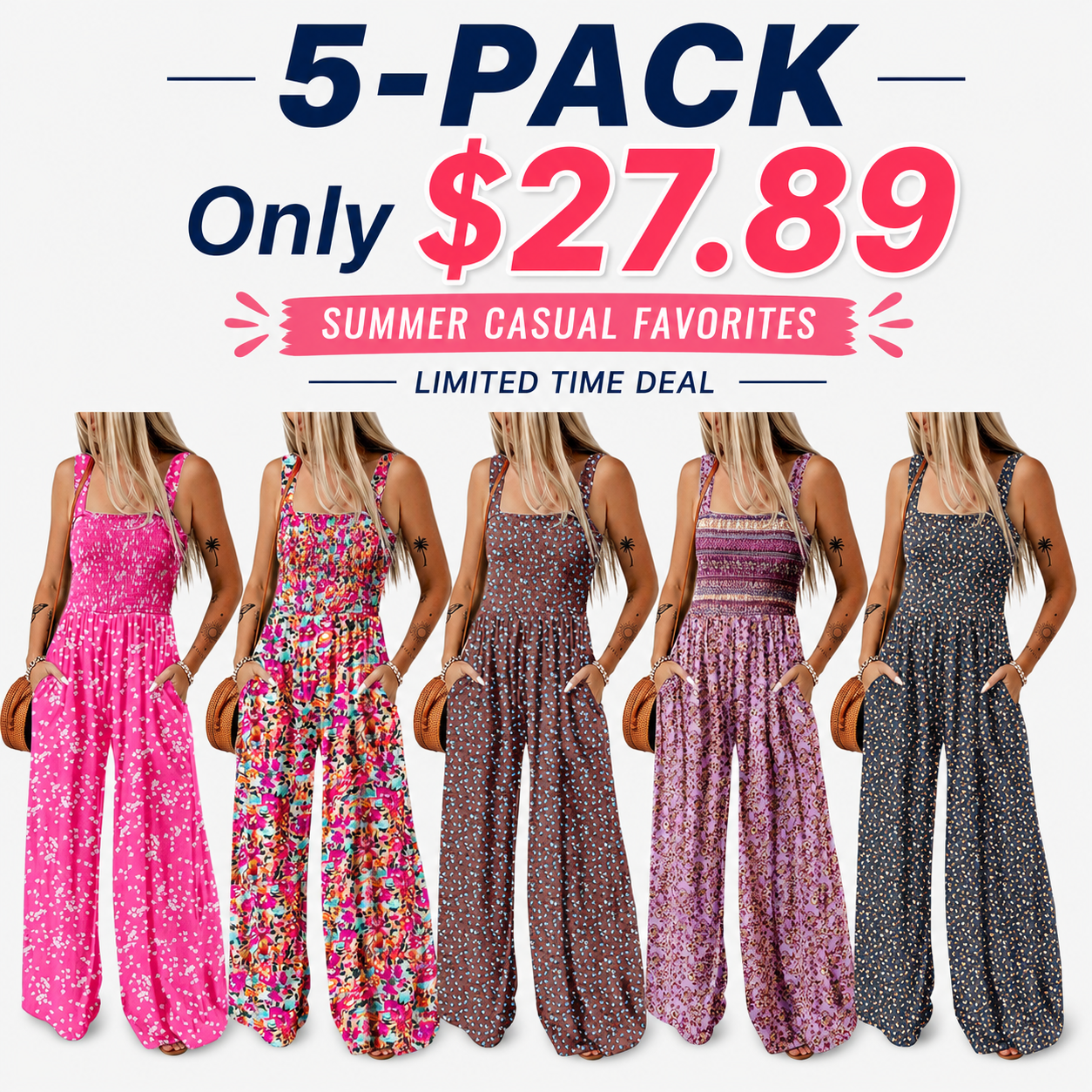 Women’s Casual Print Sleeveless Overalls Jumpsuits