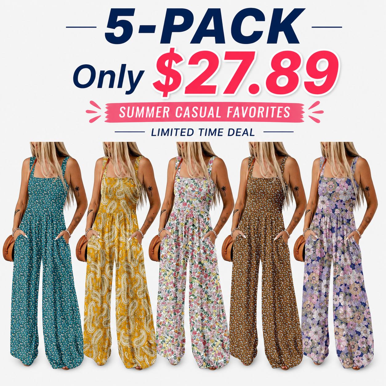 Women’s Casual Print Sleeveless Overalls Jumpsuits