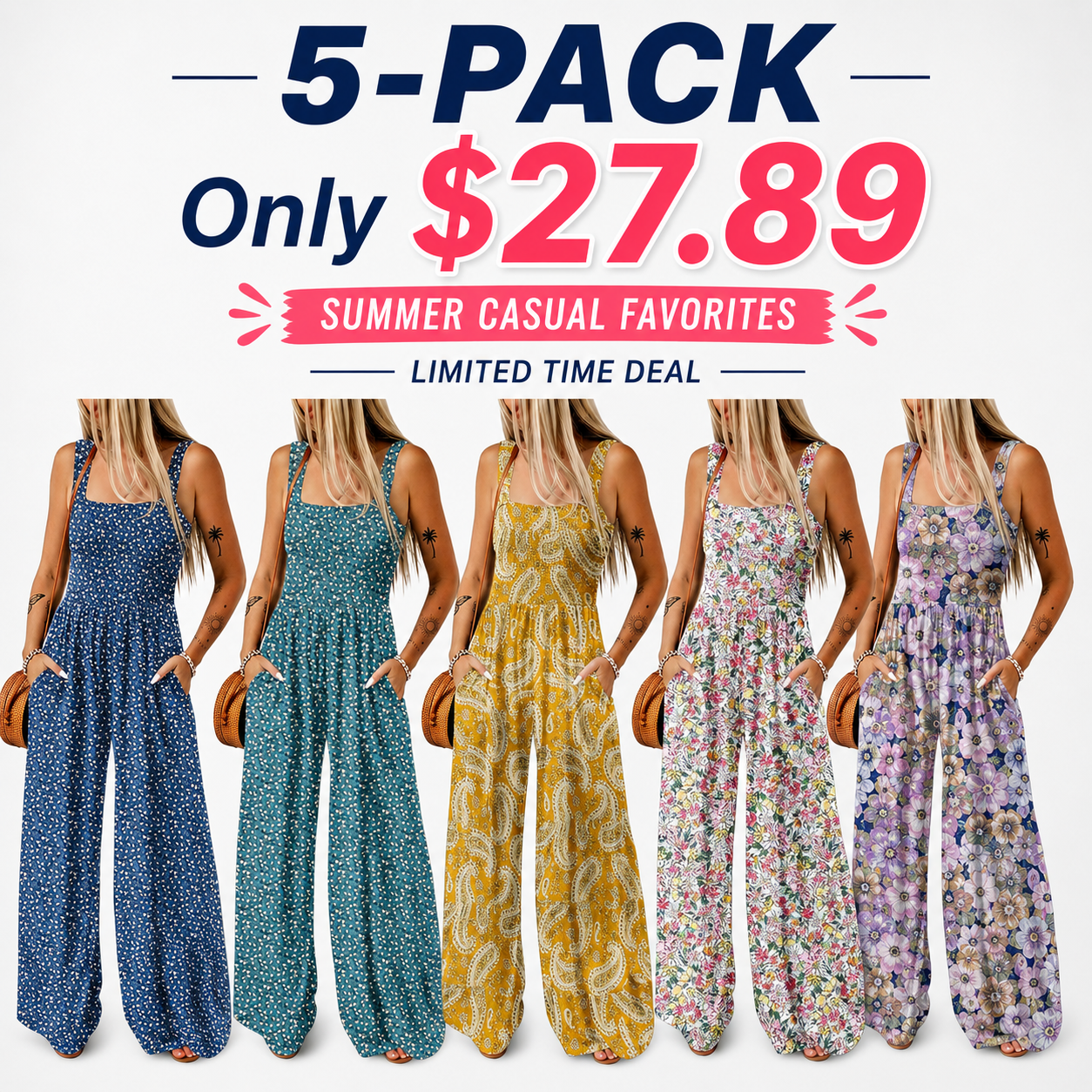Women’s Casual Print Sleeveless Overalls Jumpsuits