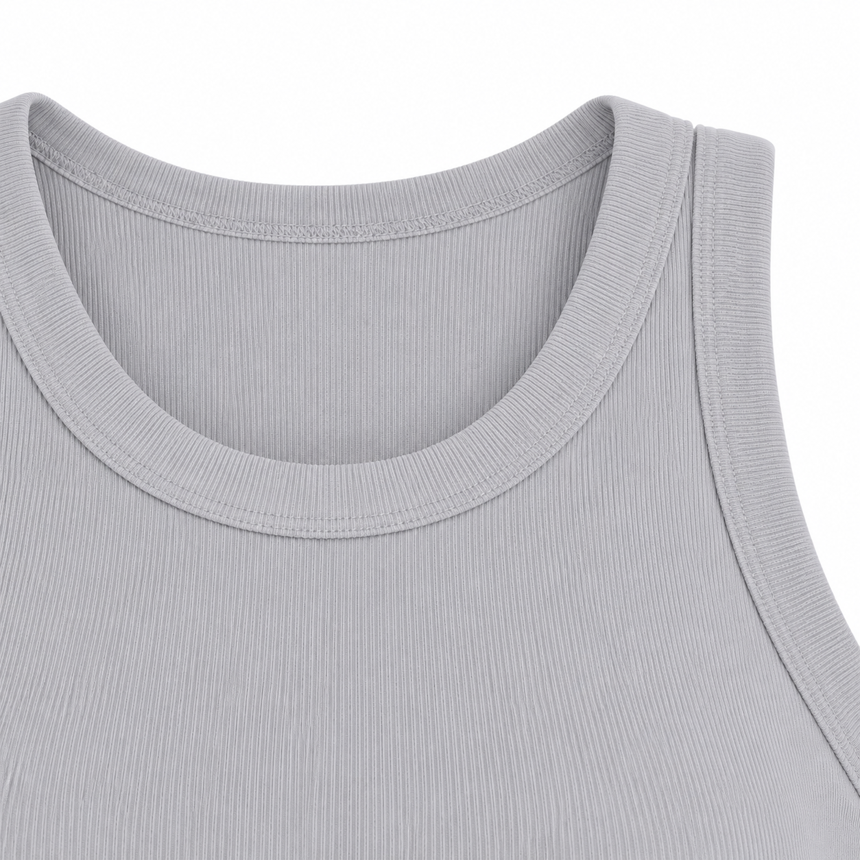 Women's sleeveless tank top with built-in bra; casual, ribbed, slim-fit style featuring a crisscross open back.