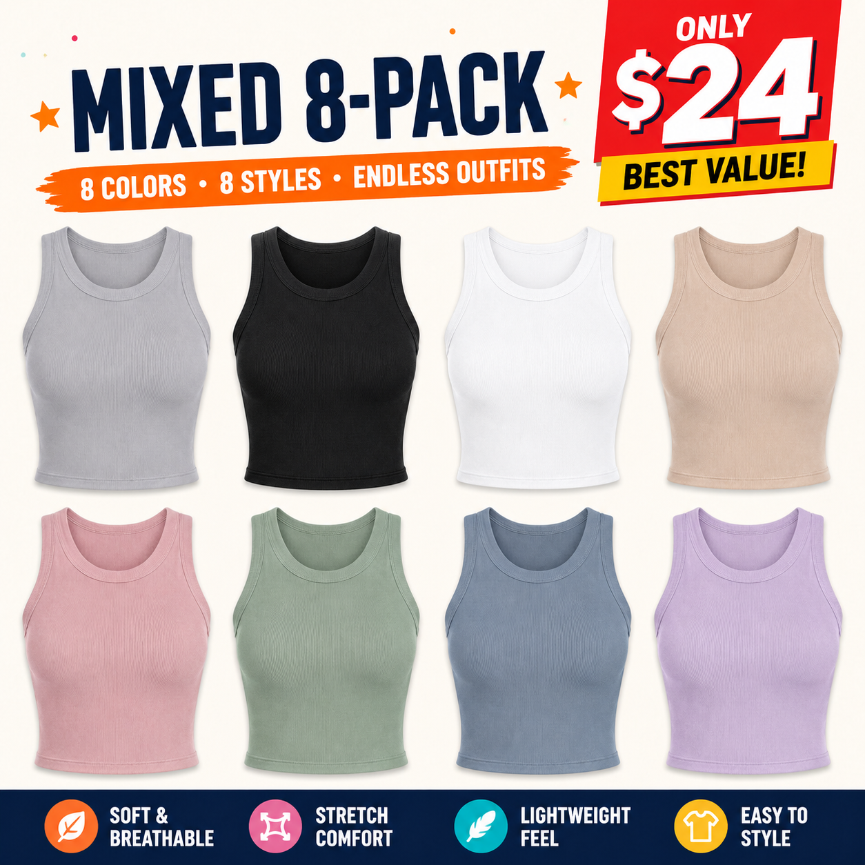 Women's sleeveless tank top with built-in bra; casual, ribbed, slim-fit style featuring a crisscross open back.