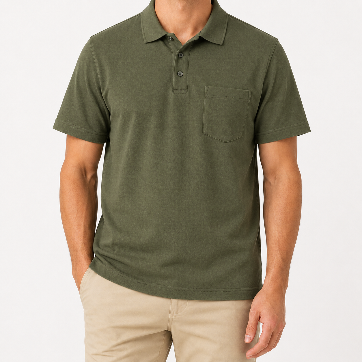 Moss Olive men's pocket polo