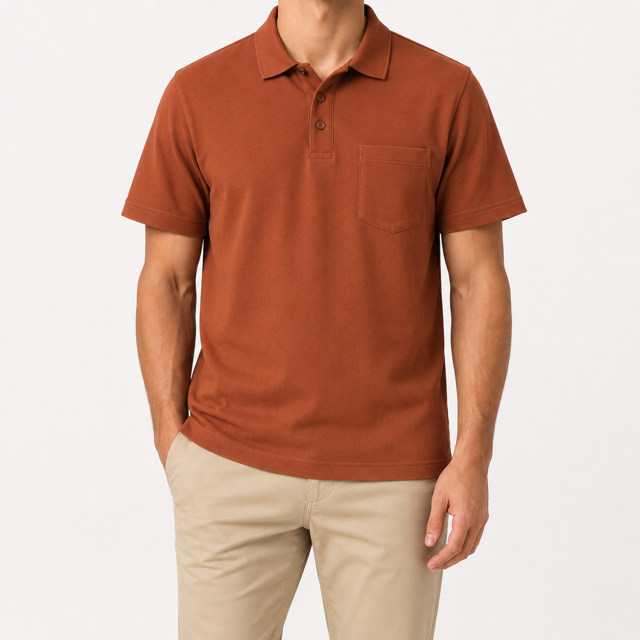 Burnt Clay men's pocket polo