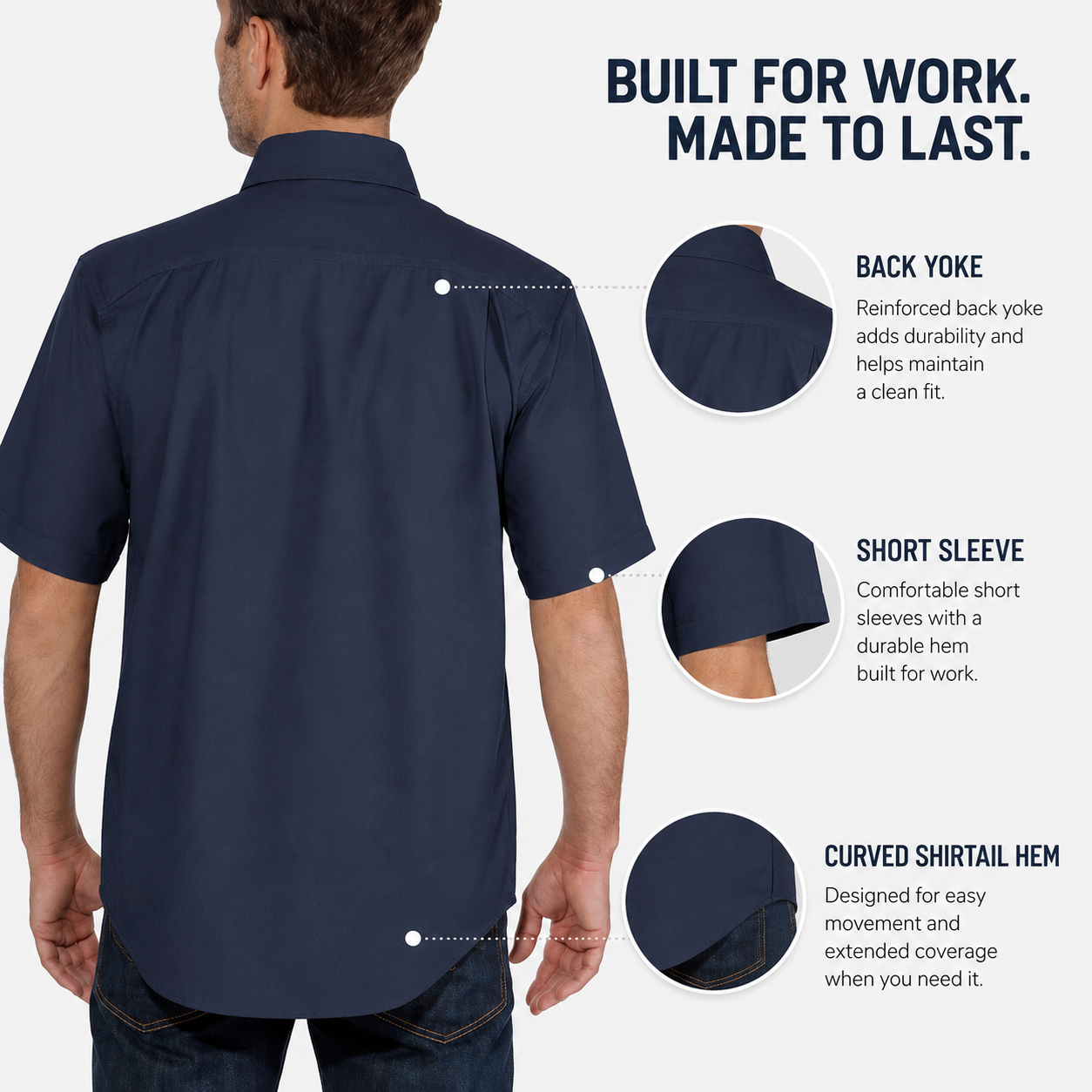Deep Work Navy button-down work shirt back view