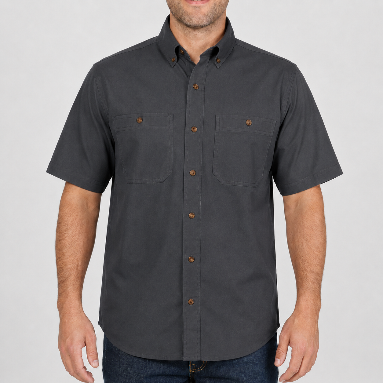 Iron Charcoal button-down work shirt front view