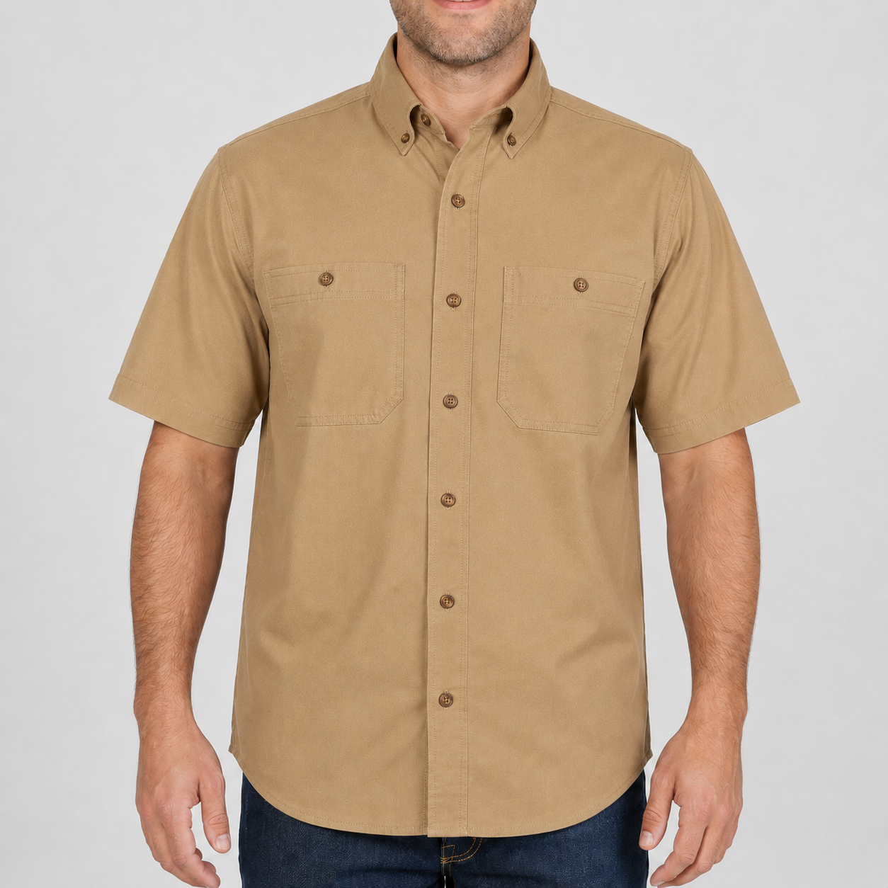Canvas Tan button-down work shirt front view