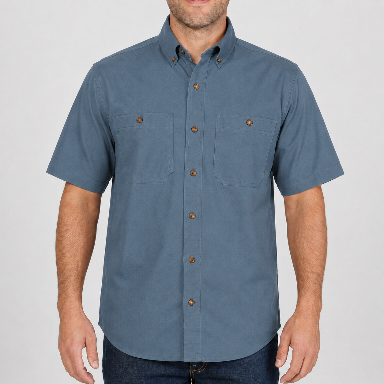 Weathered Steel Blue button-down work shirt front view