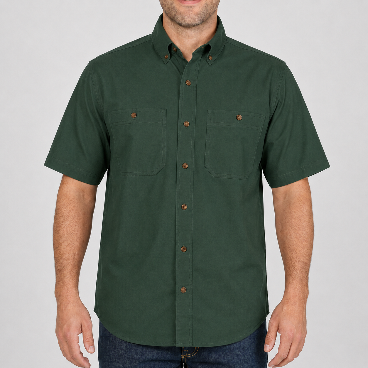 Pine Green button-down work shirt front view