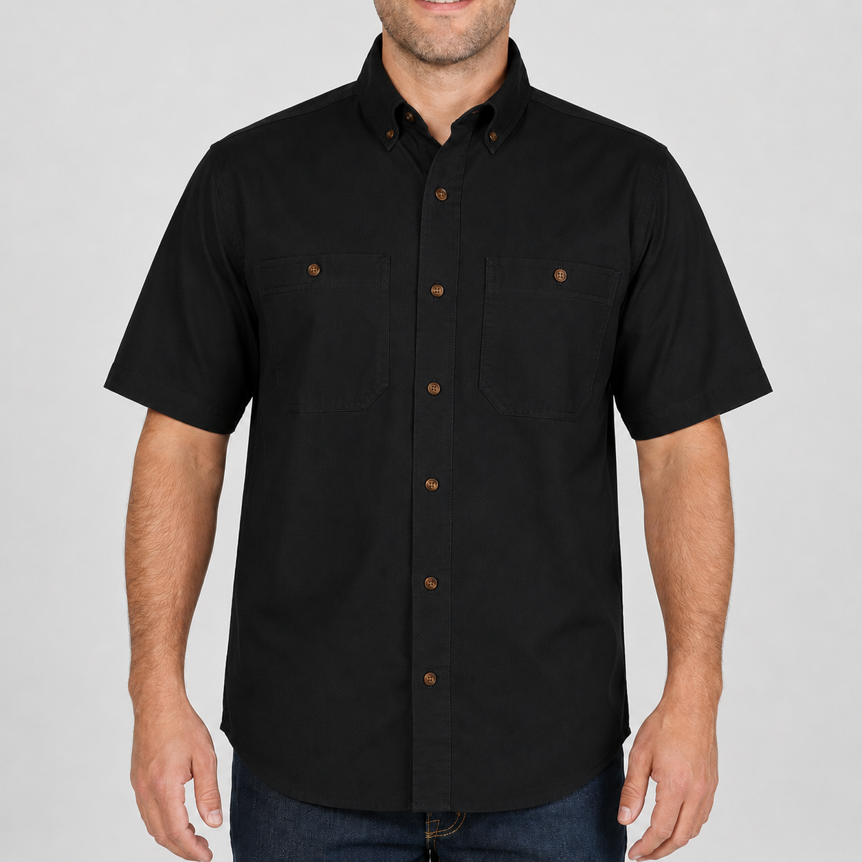 Work Black button-down work shirt front view