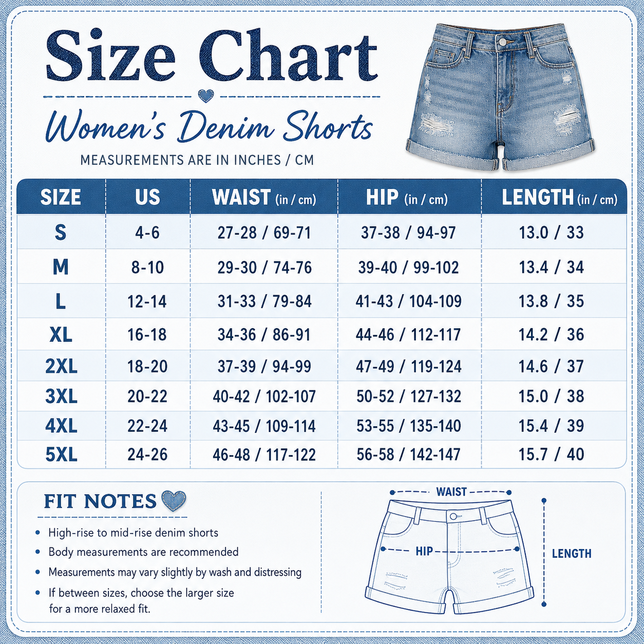Women's Mid-Rise Stretch Distressed Denim Shorts (Cuffed Hem)