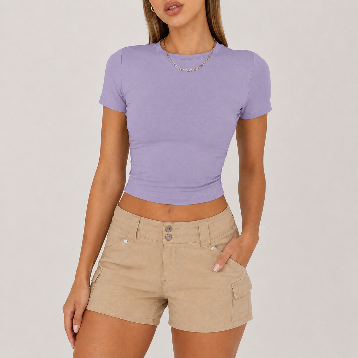 Lavender Haze fitted crop top model image