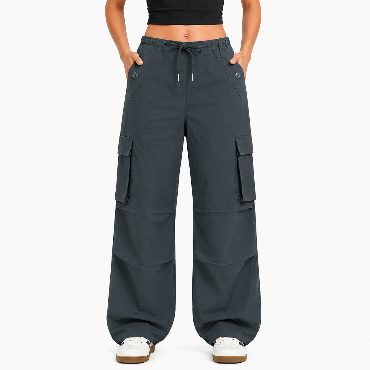 Women's cargo pants, low-rise parachute pants with pockets, Y2K-style loose hiking pants