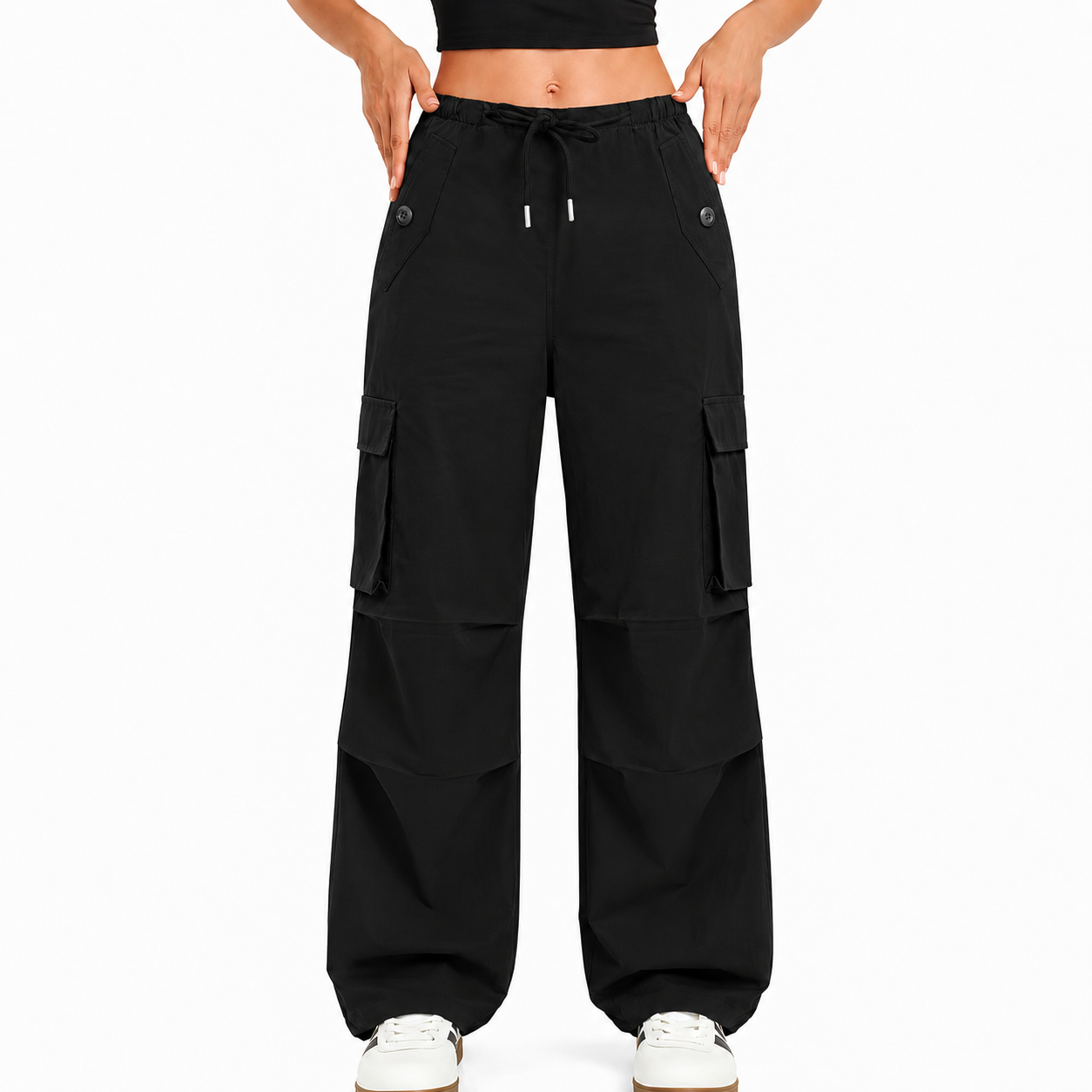 Women's cargo pants, low-rise parachute pants with pockets, Y2K-style loose hiking pants